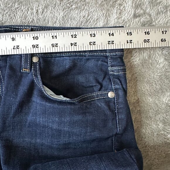 Eileen Fisher Jeans Size 4 Dark Wash Raw Hem Mid Rise Stretch Straight Slim - Picture 5 of 8